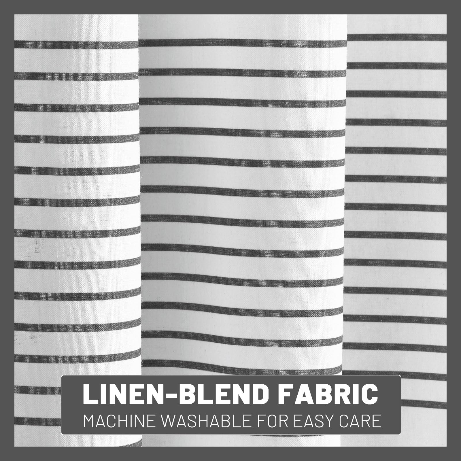 Awellife Gray Shower Curtain For Bathroom Stripe Tassel Shower Curtain 72 X 96 Farmhouse Linen Boho Dark Grey