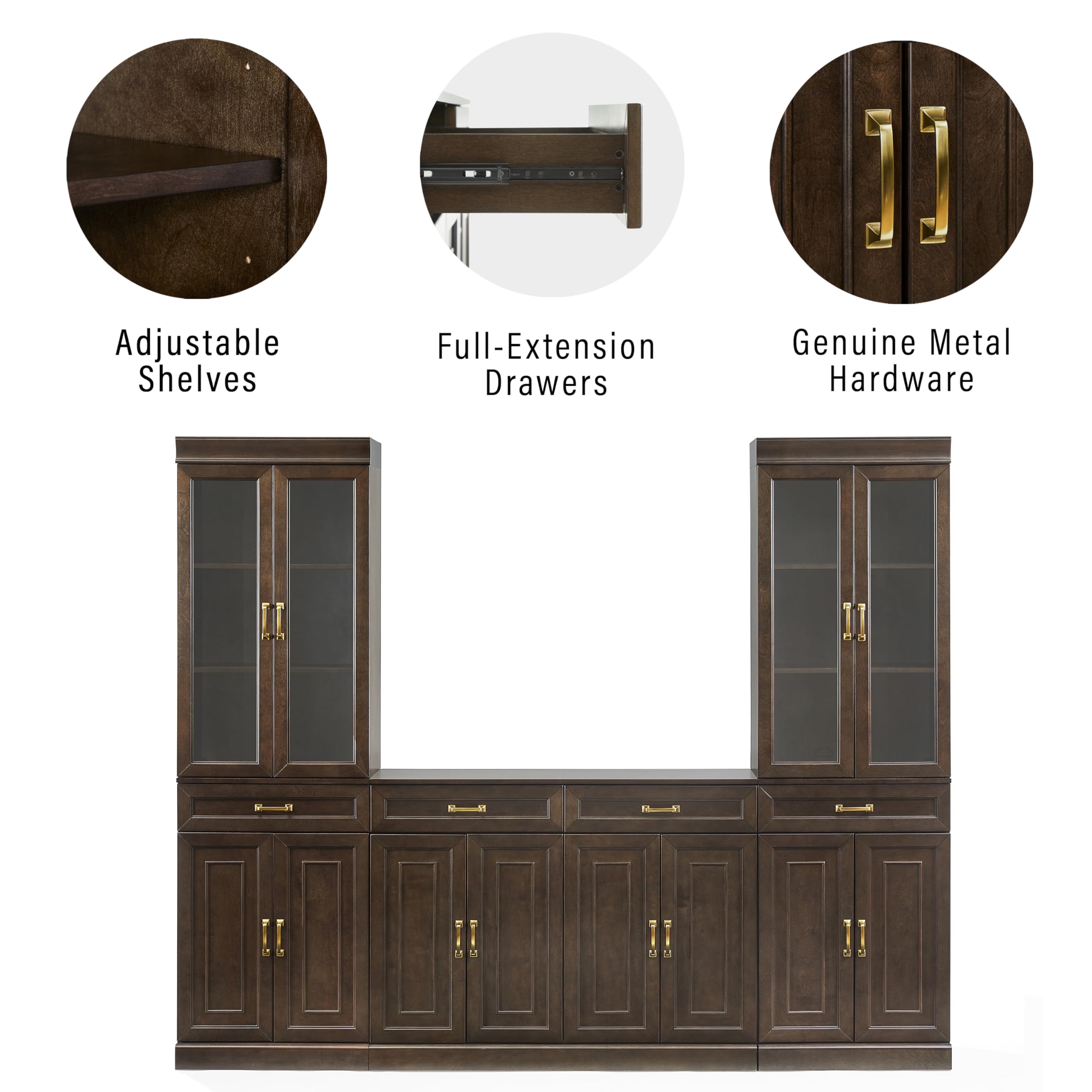 Crosley Furniture Stanton 3-Piece Sideboard Buffet Cabinet and Glass Door Kitchen Storage Pantry Set, Coffee