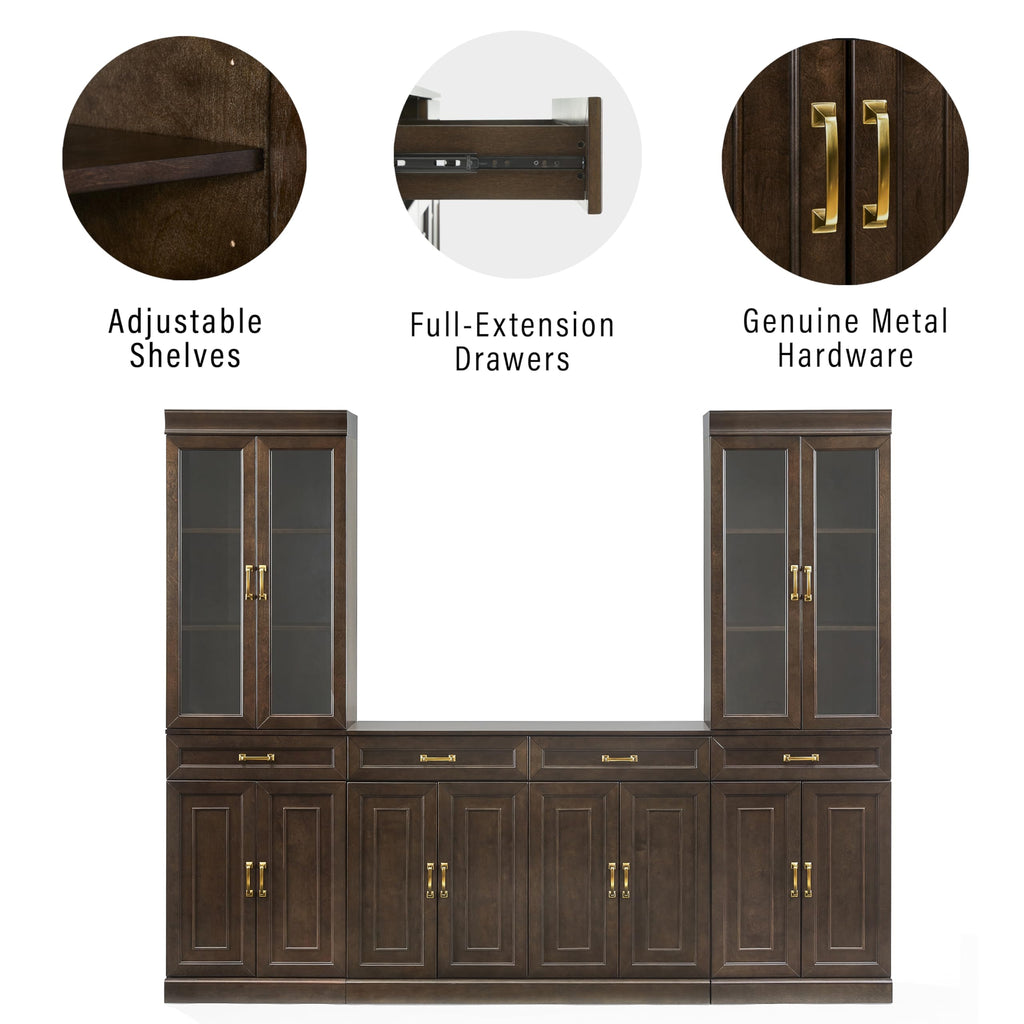 Crosley Furniture Stanton 3-Piece Sideboard Buffet Cabinet and Glass Door Kitchen Storage Pantry Set, Coffee