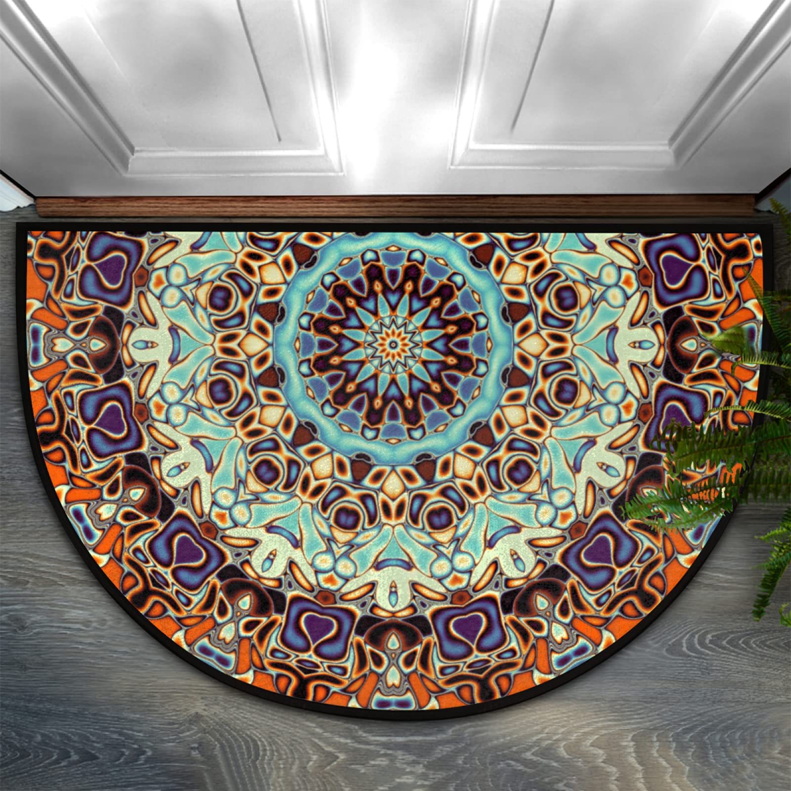 Sea Waves Half Round Door Mat Indoor Outdoor Entrance, Beach Theme Non Slip Doormats, 24 X 36 Washable Semi Circle Floor Mats Ar