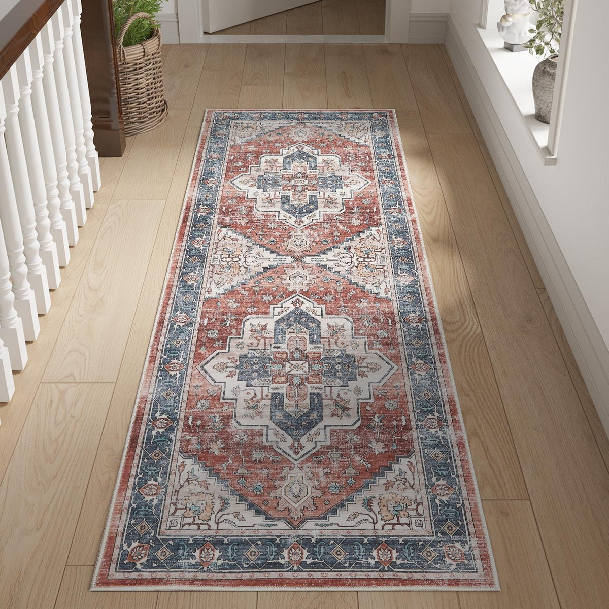 jinchan Boho Runner Rug 2x6 Tribal Low Pile Kitchen Runner Rug Washable Rug Stain Resistant Non Slip Ultra-Thin Rug Faux Wool So