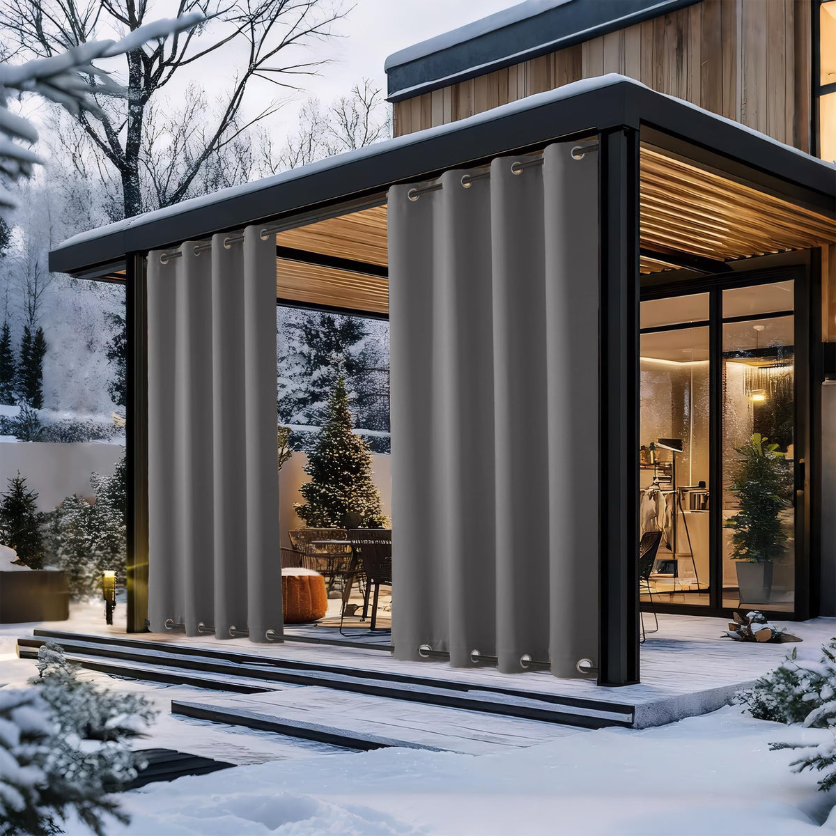 Nicetown 2 Panels Grey Blackout Outdoor Curtains For Patio Waterproof 84' Long, Top And Bottom Rustproof Grommet Heavy Weight W