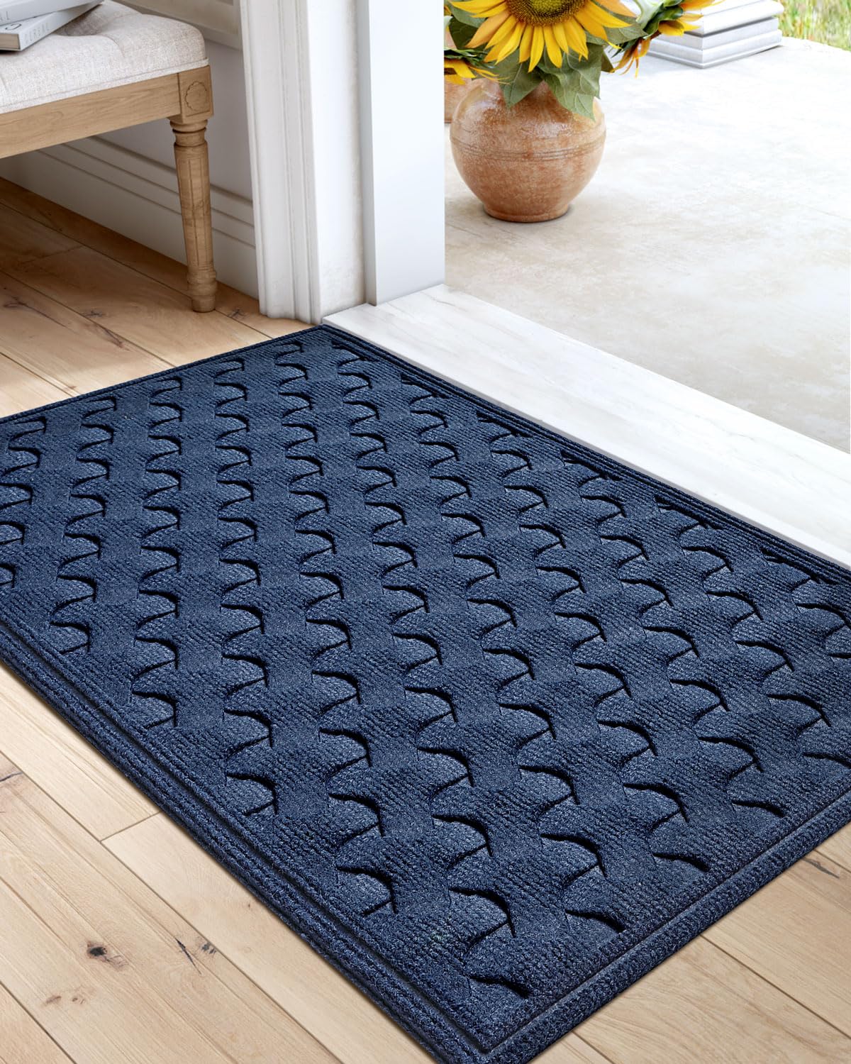 Dexi Front Door Mat Outdoor Entrance Doormat Heavy Duty Floor Rug, Waterproof Low-Profile, 17'X29', Navy Blue