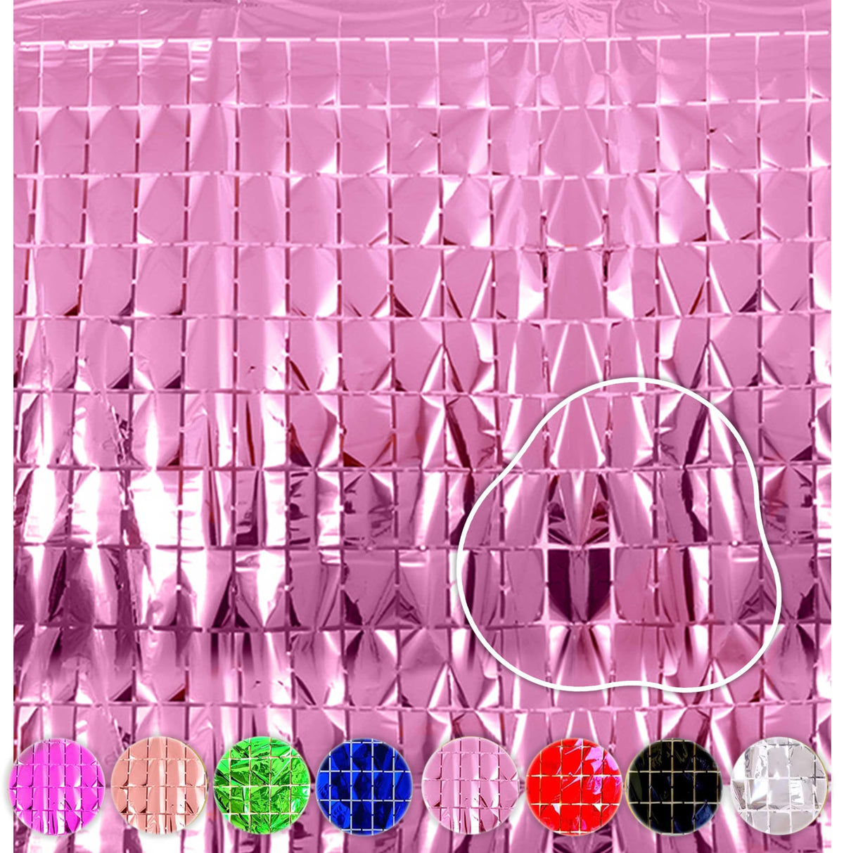 Wobbox Big 3Ft X 6Ft Pink Color Tinsel Metallic Square Foil Curtain Backdrop Door Window Curtain Party Decoration, Foil Curtain