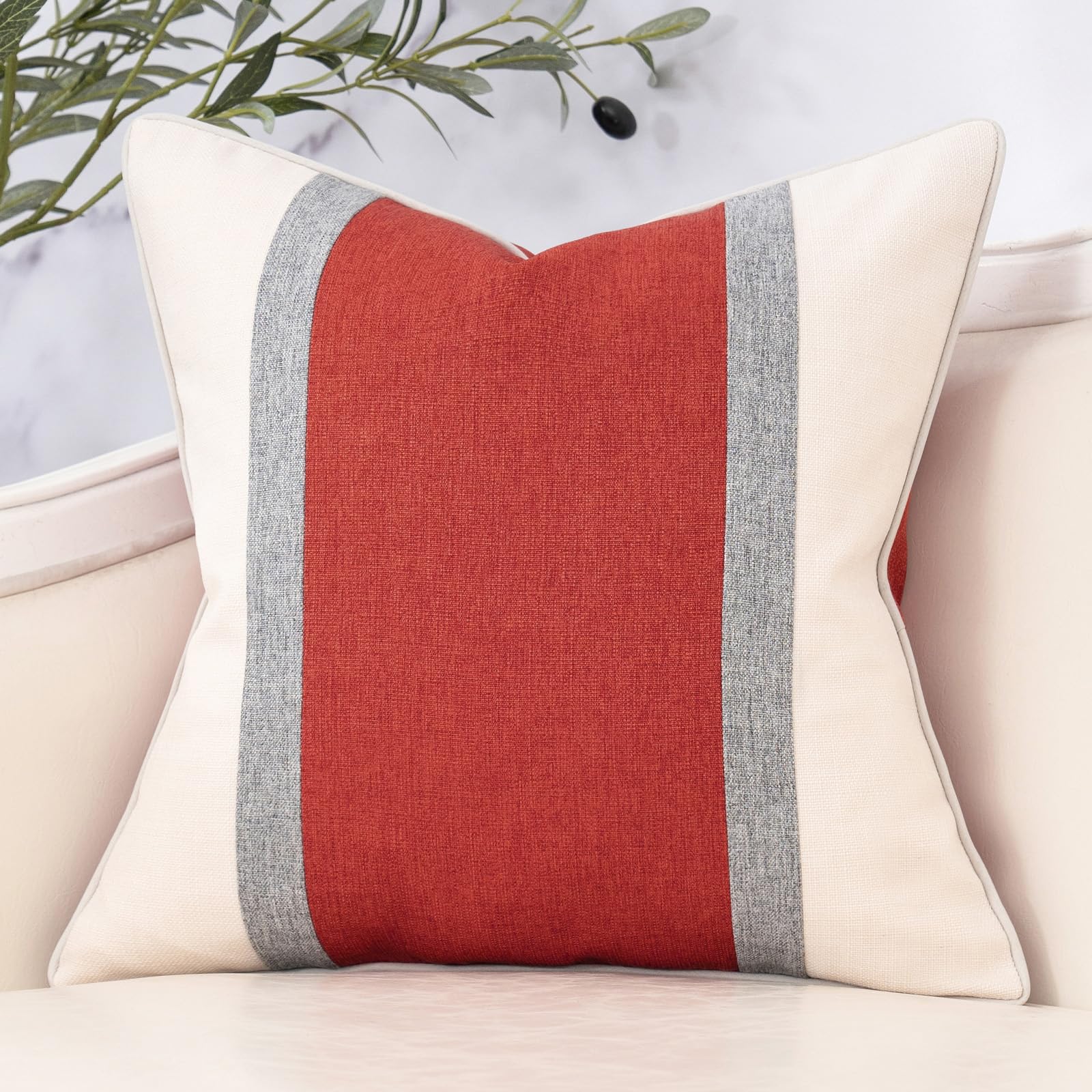 Yangest Patchwork Pillow Cover 20X20 Inch Luxury Cotton And Linen Cushion Cover Square Pillowcover For Couch Bedroom Living Room