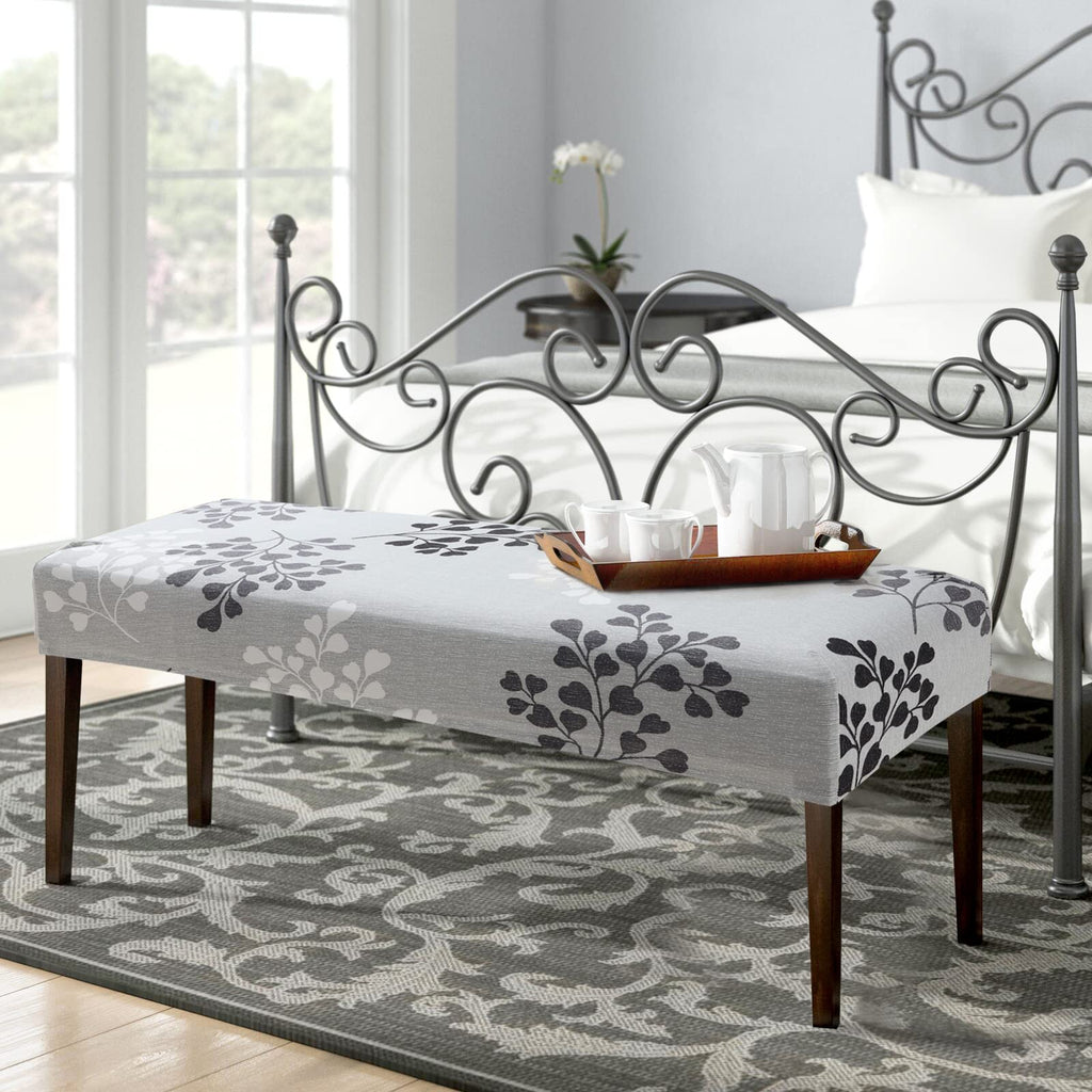 Fuloon Stretch Dining Bench Cover, Anti-Dust Removable Bench Slipcover Washable Print Bench Seat Protector Cover For Living Room, Bedroom, Kitchen (Gray-Black)
