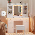 HUANLEGO Vanity Desk with Mirror and Lights, White Vanity Mirror with Lights Desk and Chair & Charging Station, Makeup Vanity De