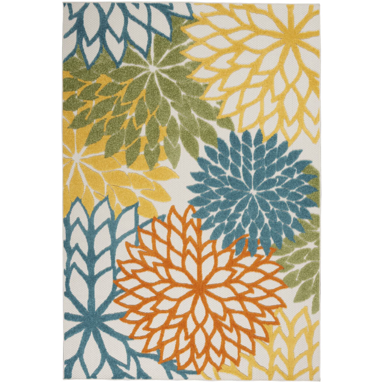 Nourison Aloha Indoor/Outdoor Floral Turquoise Multicolor 5'3' X 7'5' Area Rug, (5' X 8')