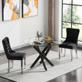 Kuvadaz 36' Modern Black Glass Dining Room Table Set For 2, 3-Piece Round Kitchen Dining Table Set With Cross Metal Legs And 2