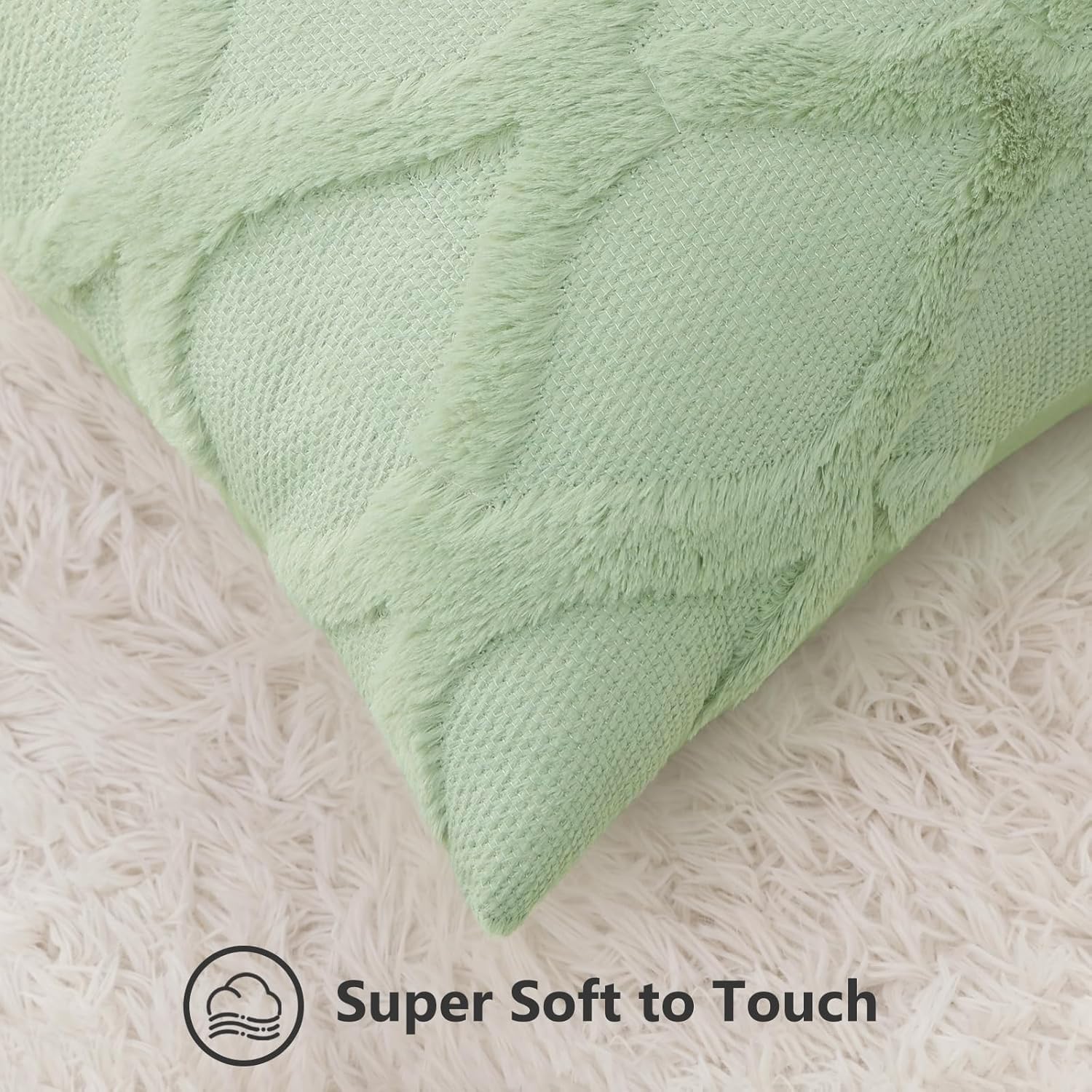 Decoruhome Spring Throw Pillow Covers 22X22 Inch Set Of 2, Soft Plush Faux Fur Wool Sage Green Couch Pillow Covers, Decorative Pillow Cases For Bed Sofa Living Room Home Decor