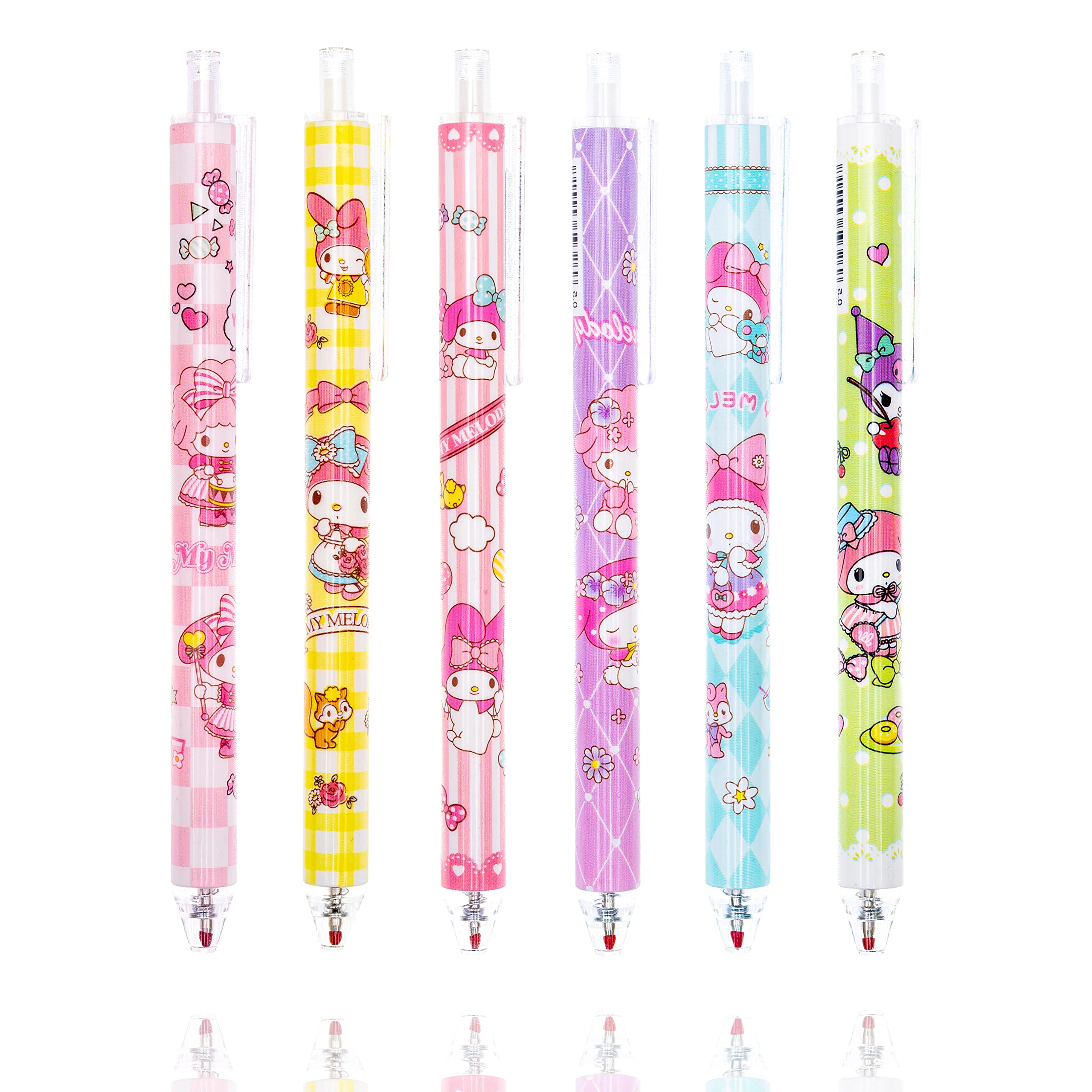 Lokdra 12 Pcs Cartoon Erasable Ballpoint Pens Anime Gel Ink Pen Black 0.5Mm Melody Kitty Gifts Cute Kawaii School Supplies Set F