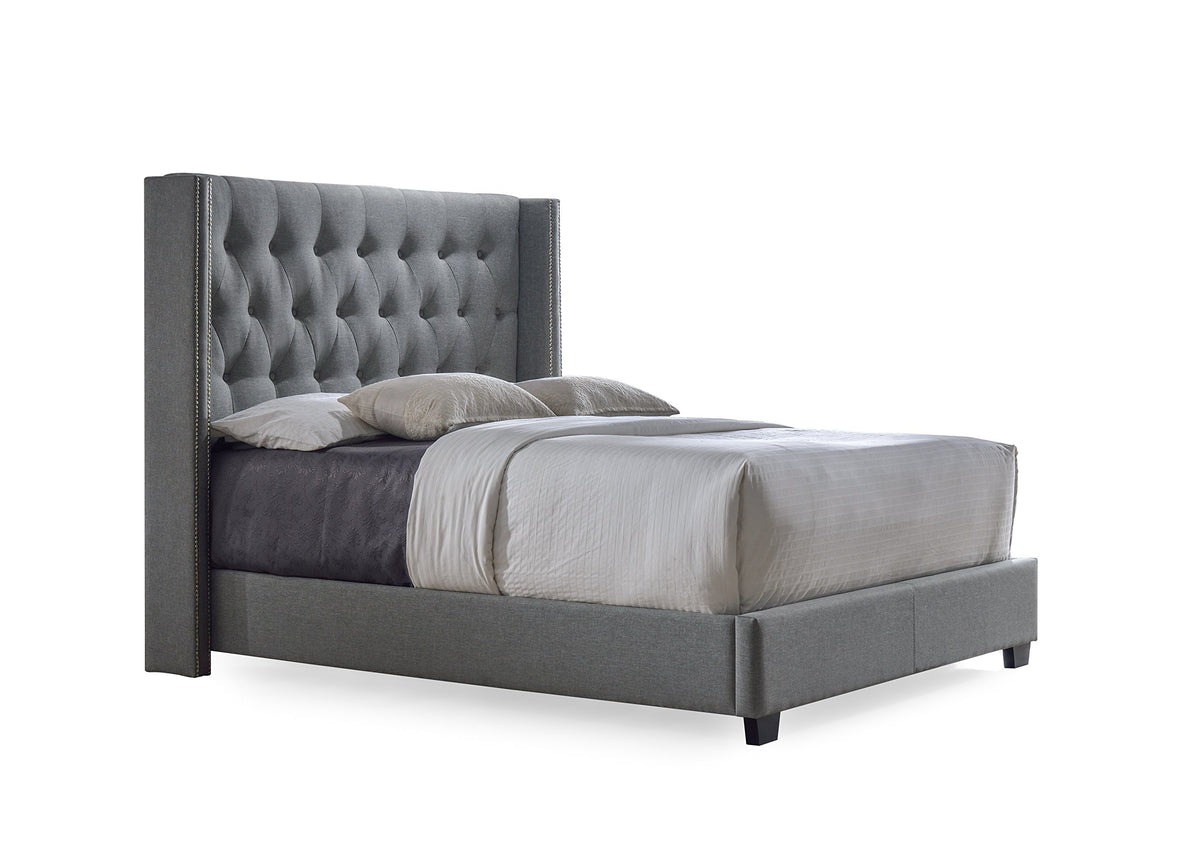 Baxton Studio Katherine Contemporary Espresso Fabric Nail Head Trim Wingback Bed, King, Grey