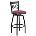 Flash Furniture Hercules Series Black ''X'' Back Swivel Metal Barstool - Burgundy Vinyl Seat