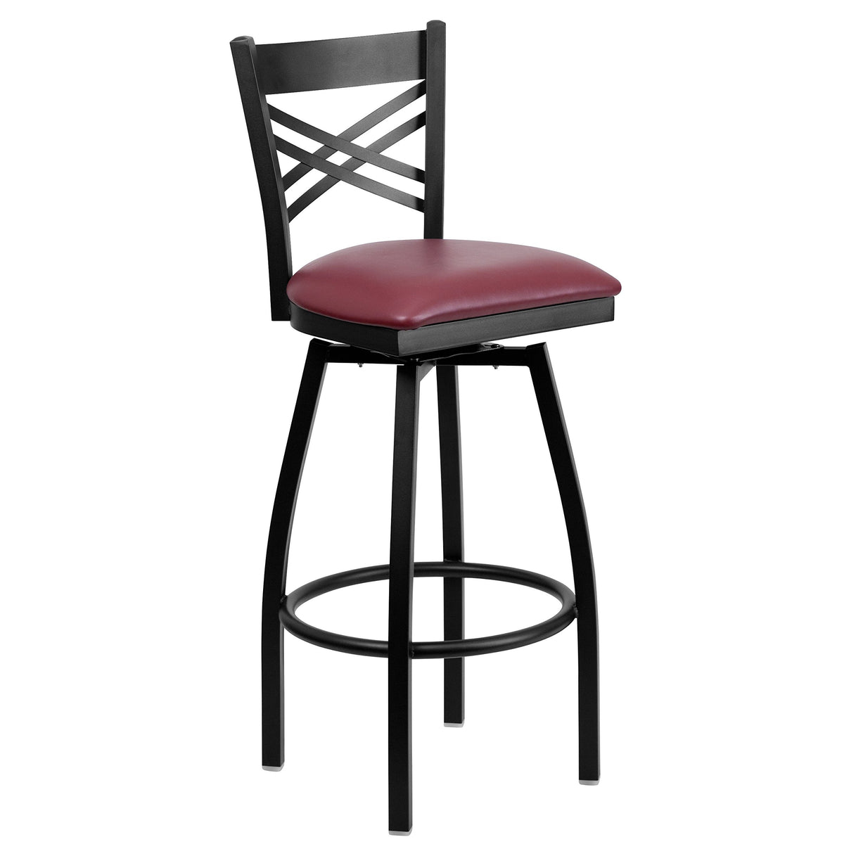 Flash Furniture Hercules Series Black ''X'' Back Swivel Metal Barstool - Burgundy Vinyl Seat