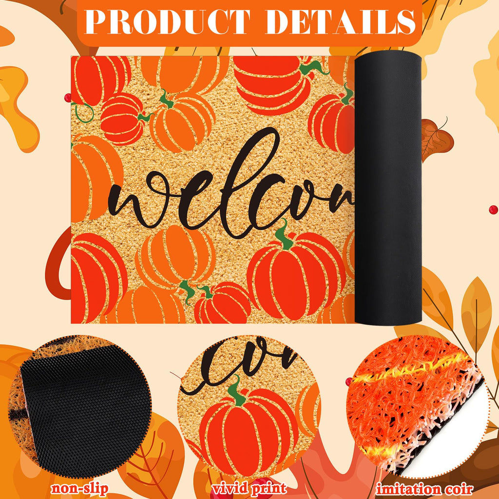Moucuny 2 Pcs Pumpkin Door Mat Fall Welcome Front Door Mat Autumn Harvest Decorative Mat 15.75 X 23.62 Inches Non Slip Entrance