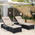 WAROOM Outdoor PE Wicker Chaise Lounge Chairs Set of 2 Patio Black Rattan Reclining Chair Adjustable Backrest Pool Sunbathing Re