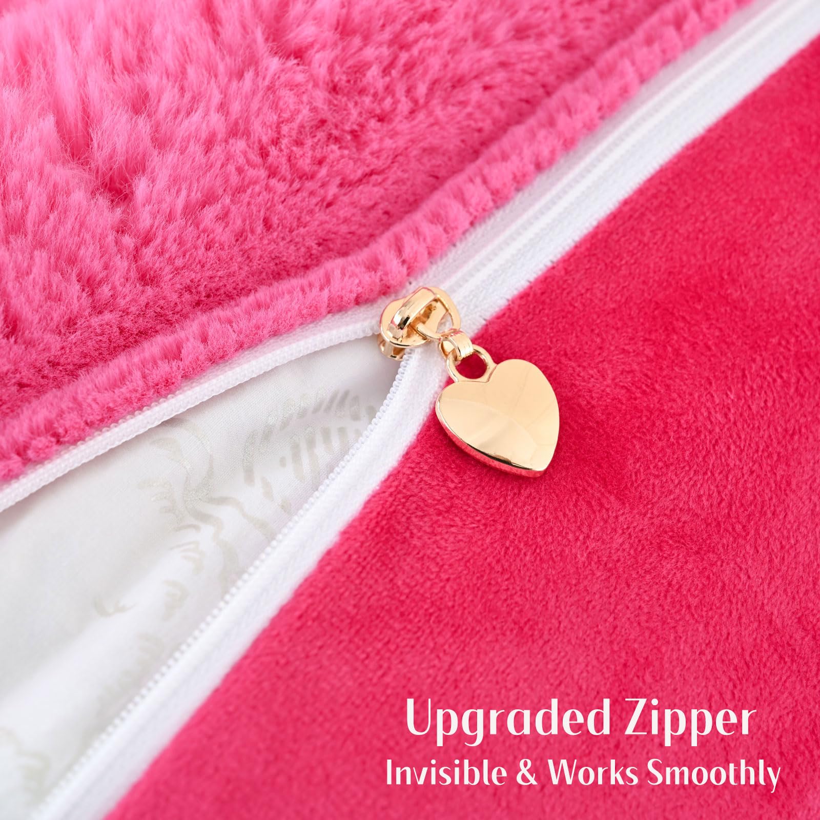 Futei Hot Pink Decorative Throw Pillow Covers 20X20 Inch Set Of 2, Square Soft Faux Rabbit Fur Big Striped Cushion Cover,Home De