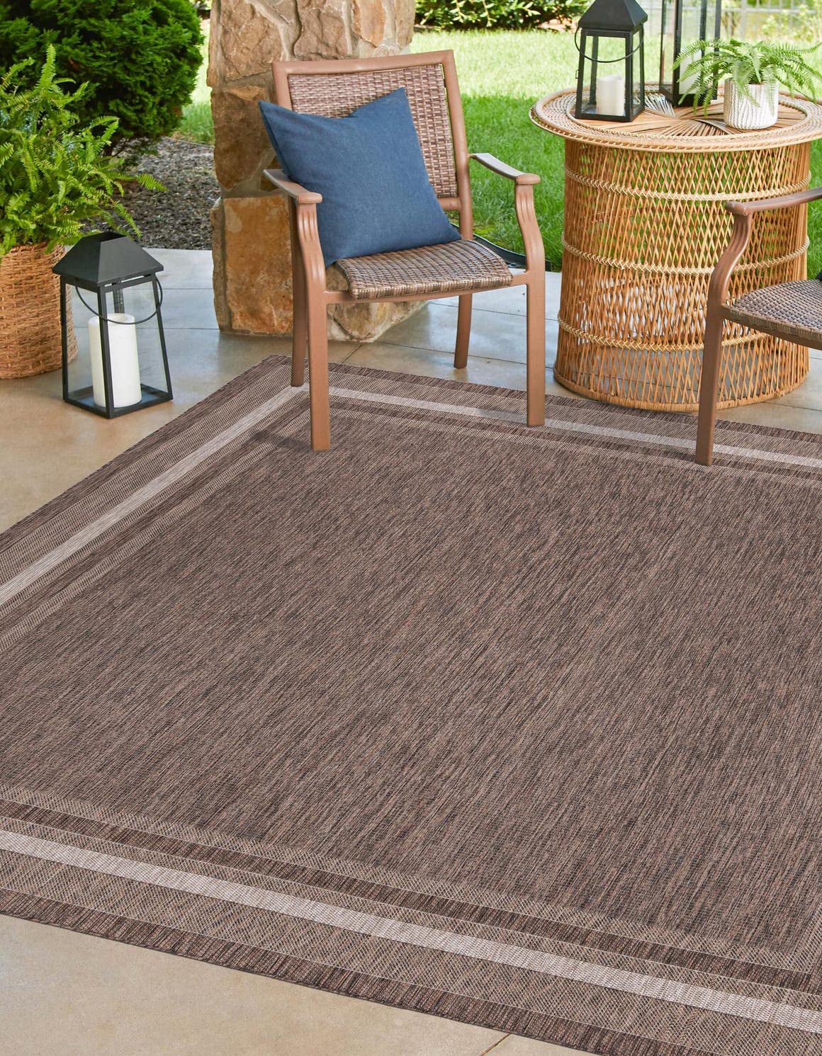 Unique Loom Outdoor Border Collection Area Rug - Soft Border (6 1 Square Brown/Ivory)