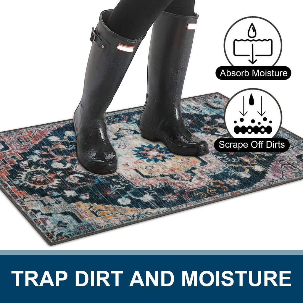 Collive Indoor Door Mat Retro Floor Mat, Non Slip Washable Doormat Large Size Quickly Absorb Welcome Mats Low-Pile Front Door Ru