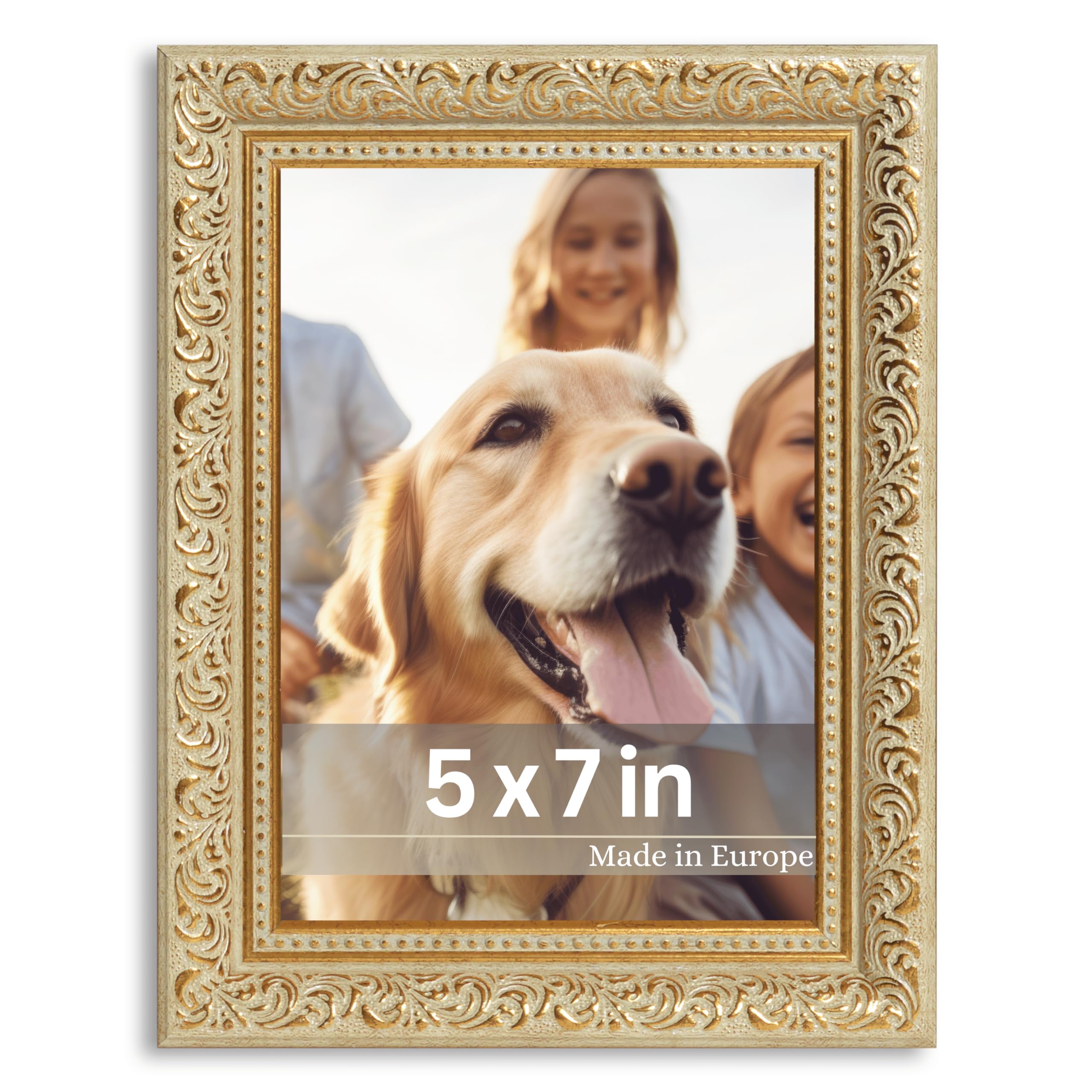 VictoR 5x7 Picture Frame Rubens Green Gold - Picture Frames 5x7 - with Shutterproof Acrylic Glass - Antique Frames - Gold Frame 
