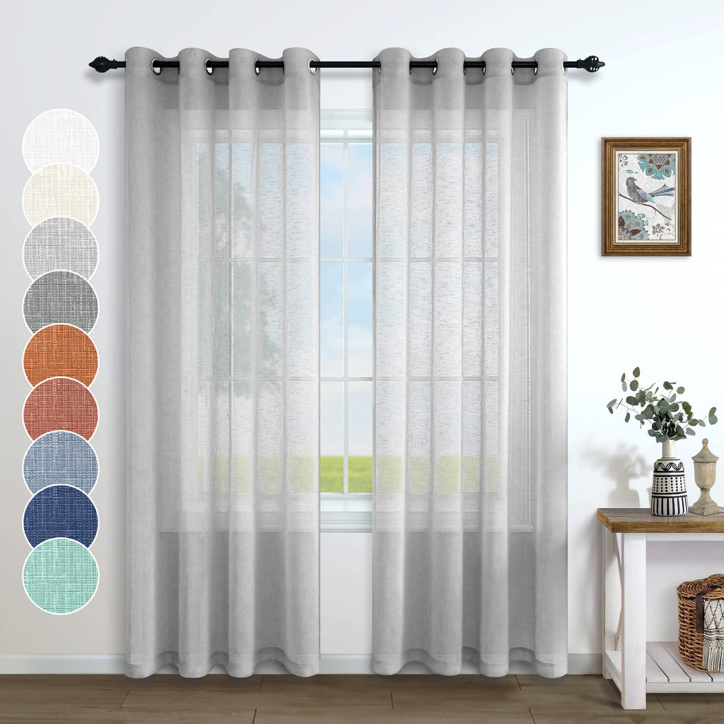 Gray Sheer Curtains 96 Inches Long for Living Room 2 Panels Grommet Woven Textured Voile Drapes Flowy Lightweight Floor Length C