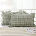 K Masaniji 2 Pack Sage Green And White Plaid Ruffle Gingham King Size Pillow Shams 20X36 Inches, Washed Cotton Checkered Farmhou