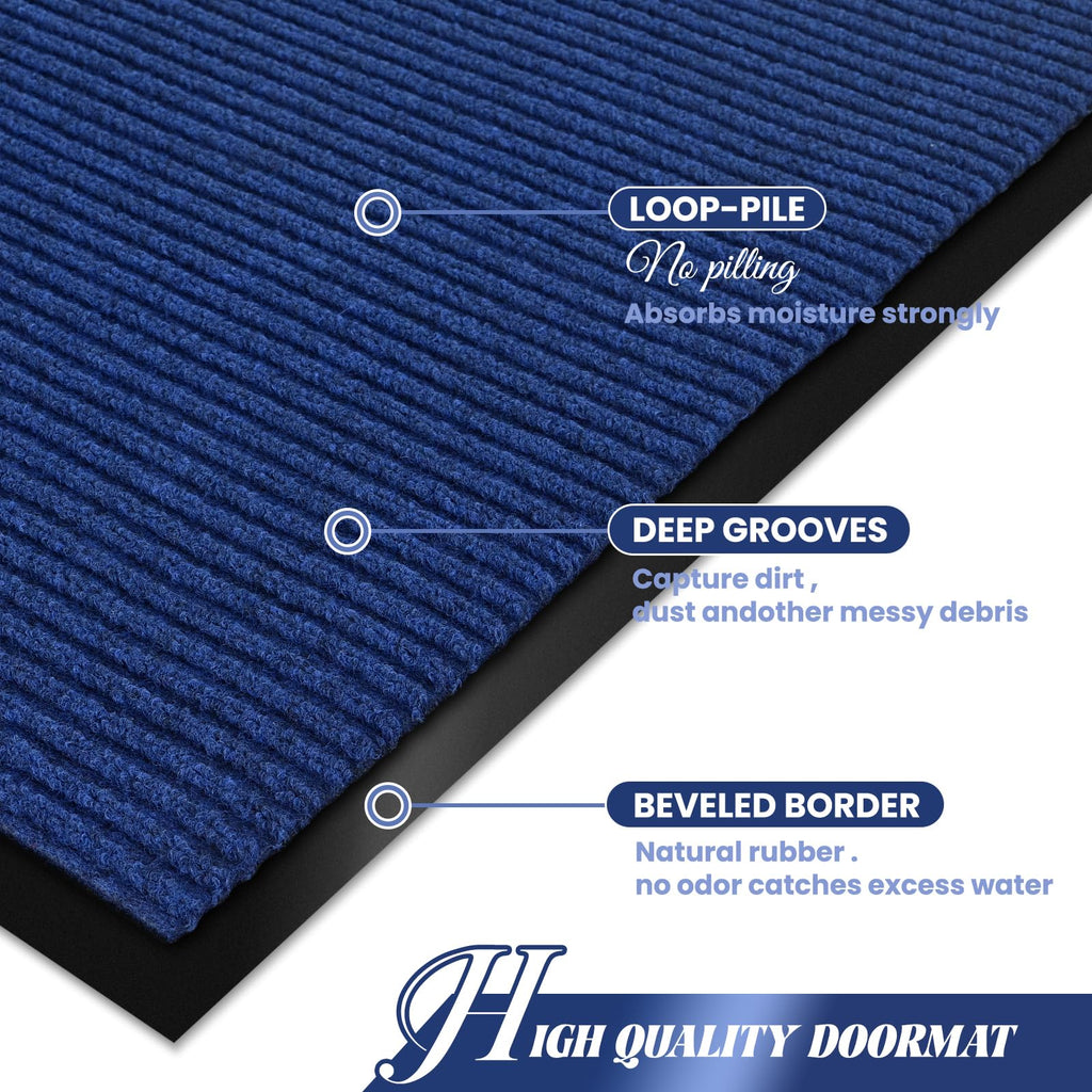 Door Mat Heavy Duty Outdoor Indoor Doormat Low Profile Front Door Mat Large 48X72 Inch Blue Entrance Welcome Mats Easy Clean Pat