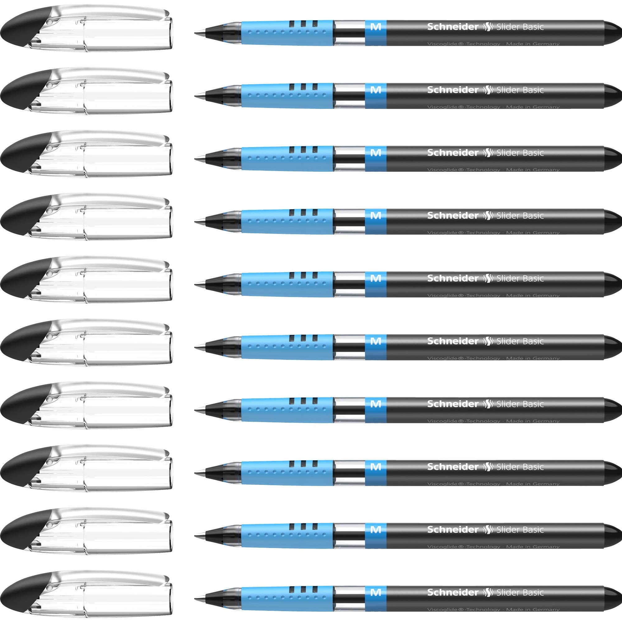 Schneider Slider Basic M (Medium) Ballpoint Pen, 1.0 Mm, Transparent Barrel, Black Ink, Box Of 10 Pens (151101)