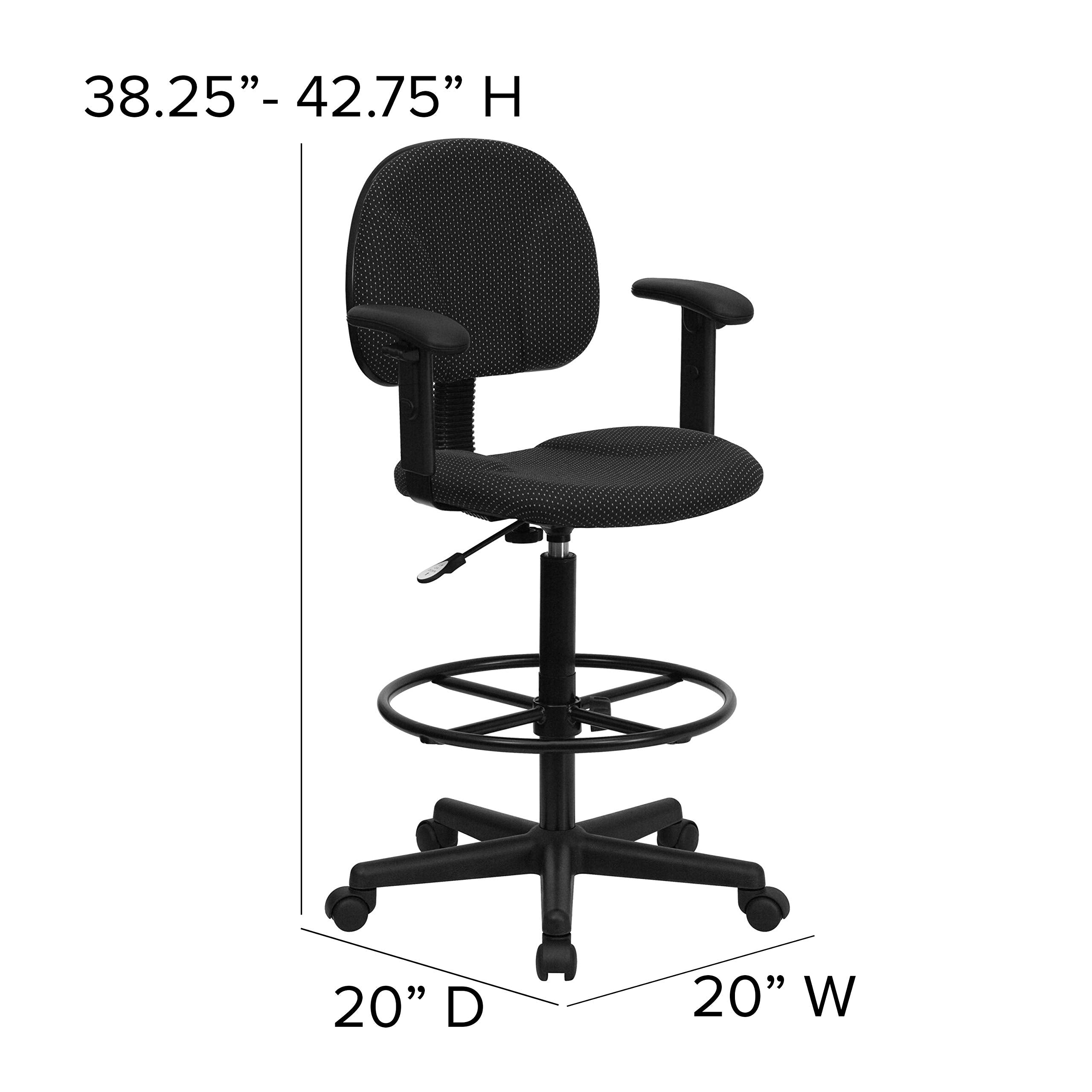Flash Furniture Bruce Black Patterned Fabric Drafting Chair with Adjustable Arms (Cylinders: 22.5''-27''H or 26''-30.5''H)