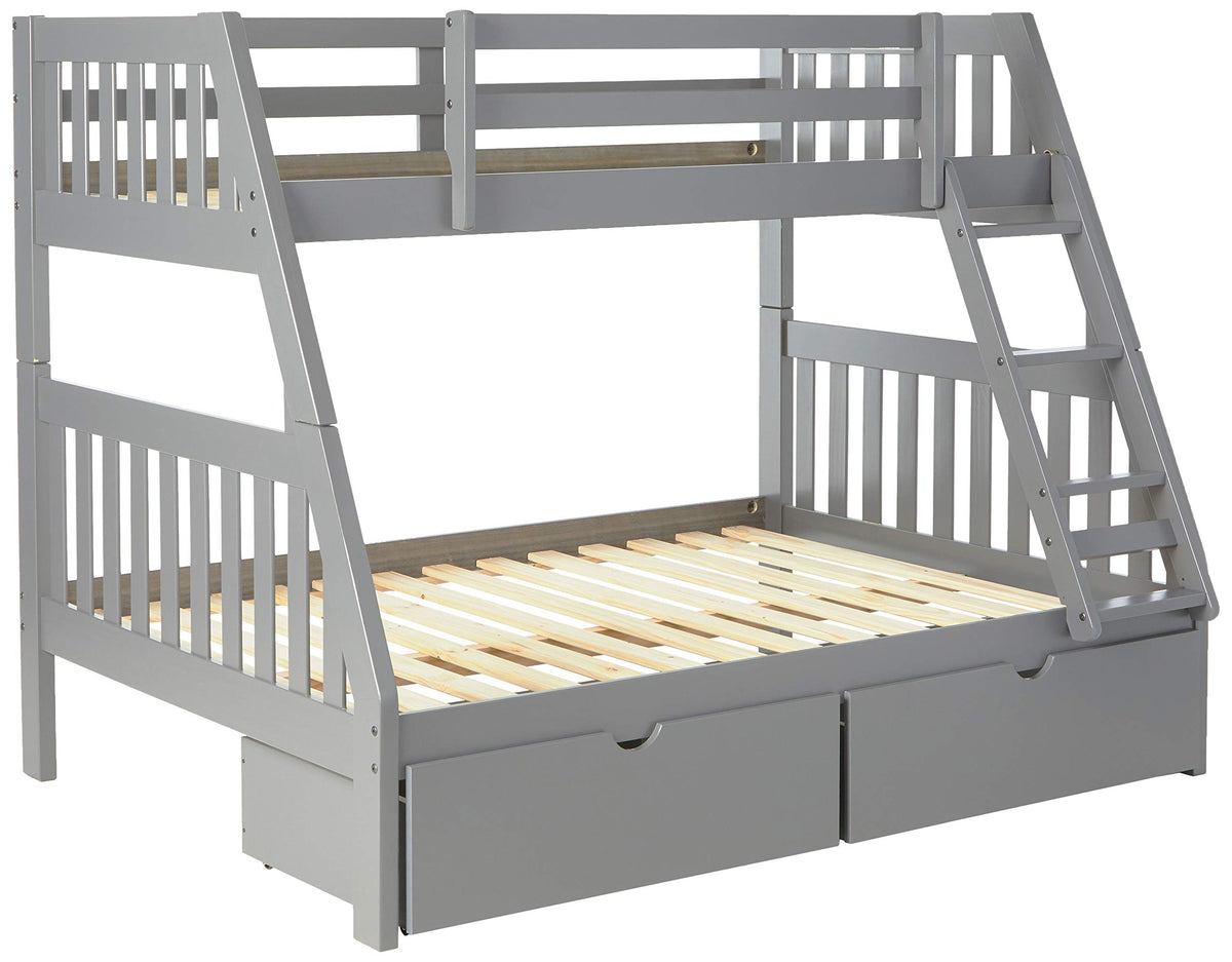 Donco Kids Austin Mission Twin Over Full Dark Grey Bunkbed with Dual Underbed Drawers