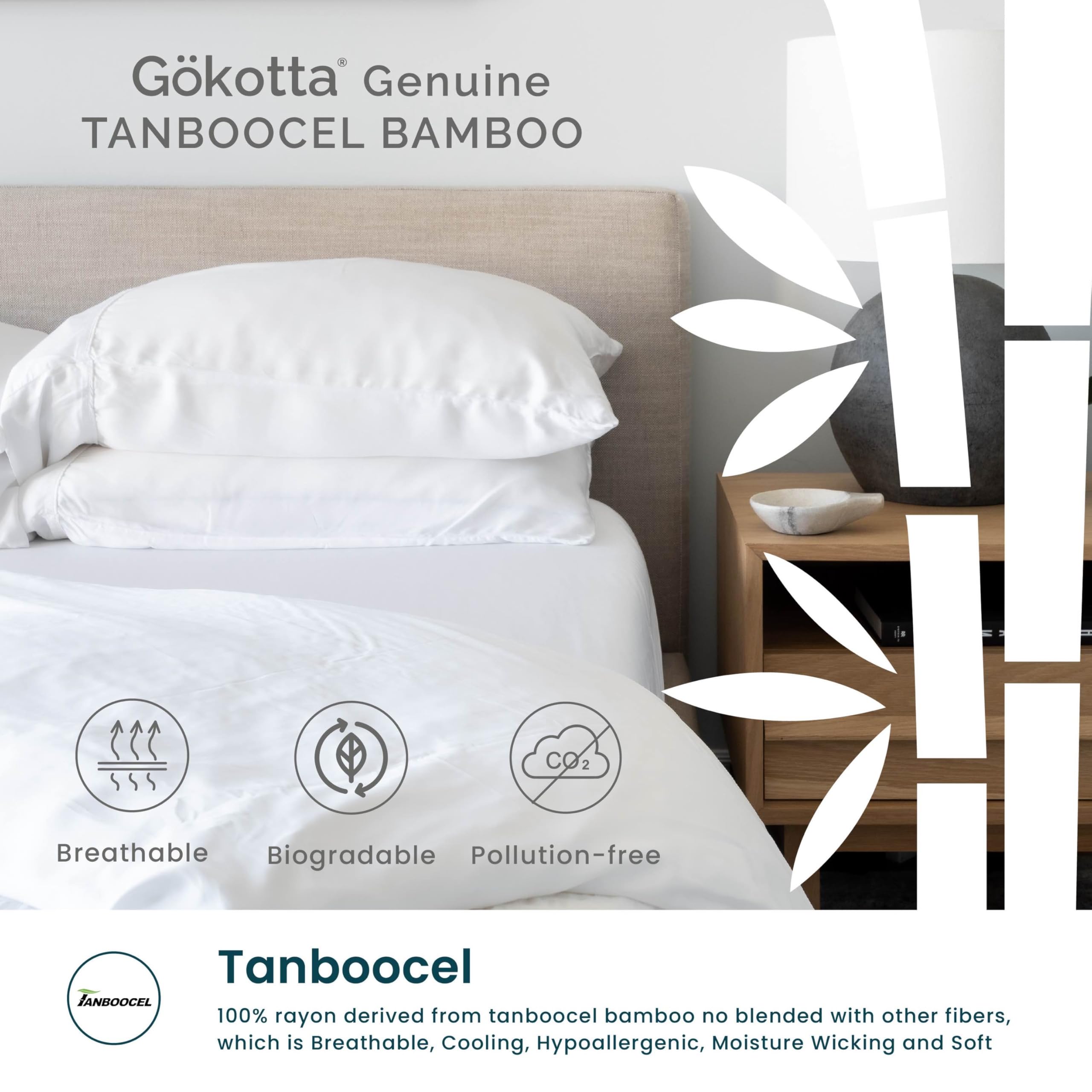 Gokotta Fitted Sheet Only - 15 Inch Pocket, 100% Rayon Made From Bamboo, Super Soft And Cooling Bottom Sheet With Elastic Corner