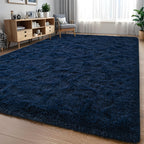 Larhom Fluffy Shag Area Rug for Bedroom Living Room, 4x6 ft Navy Blue Fuzzy Plush Rugs for Kids Girls Boys Room, Nursery Dorm Ro