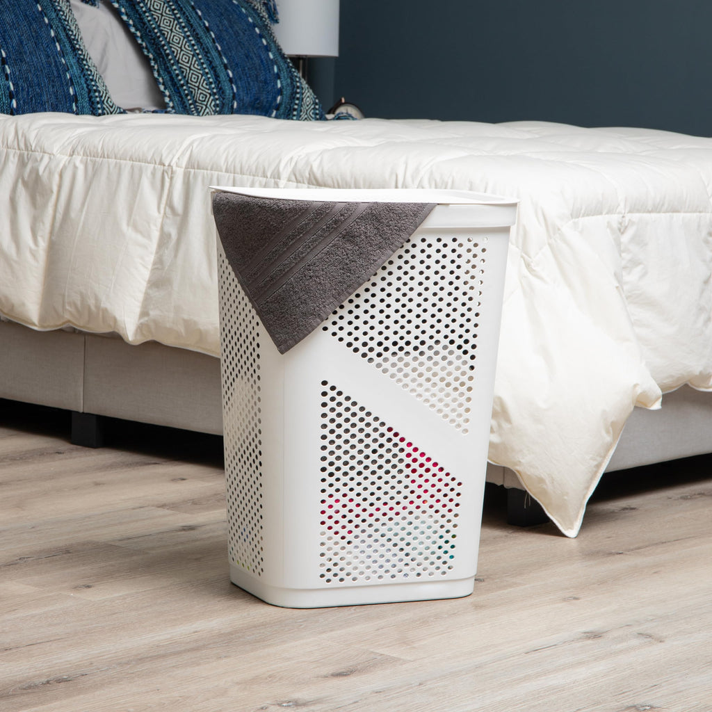 Mind Reader 60L Slim Laundry Hamper, Clothes Basket, Lid, Ventilated, Plastic, 17.25''L X 13.75''W X 23.5''H, Set Of 2, White