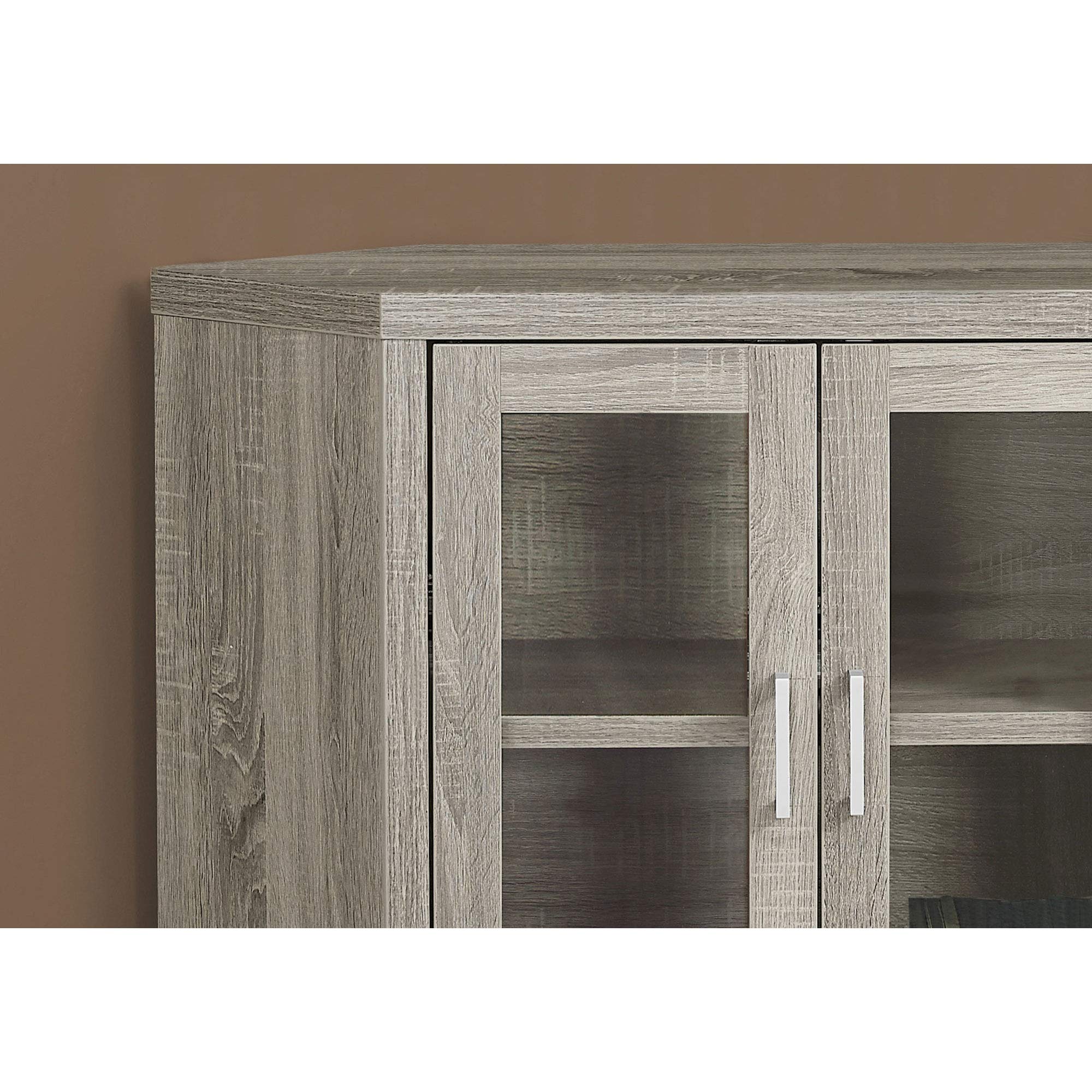 Monarch Specialties I Corner With Glass Doors Tv Stand, 42&quot;, Dark Taupe