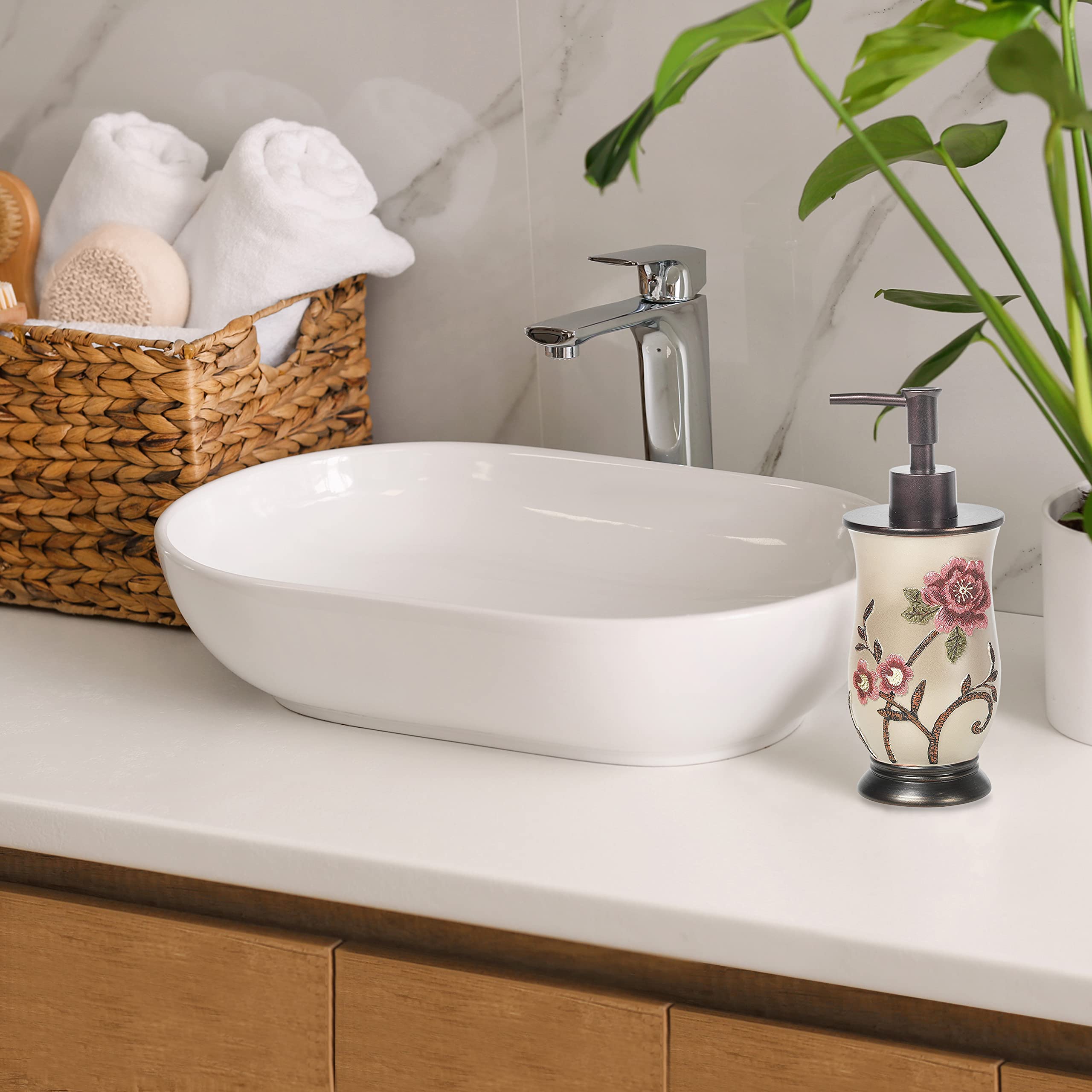 Popular Bath Soap Dispenser/Lotion Pump, Larrisa Collection, Rose Design , Brown