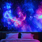 Blacklight Galaxy Tapestry for Bedroom Aesthetic Space Starry Sky Stars Universe Backdrop Black Light Poster Decor Wall Hanging 