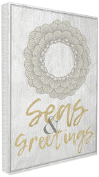 The Stupell Home D  cor Collection Seasons Greetings Festive Graphic Wreath Stretched Canvas Wall Art, 16 x 20