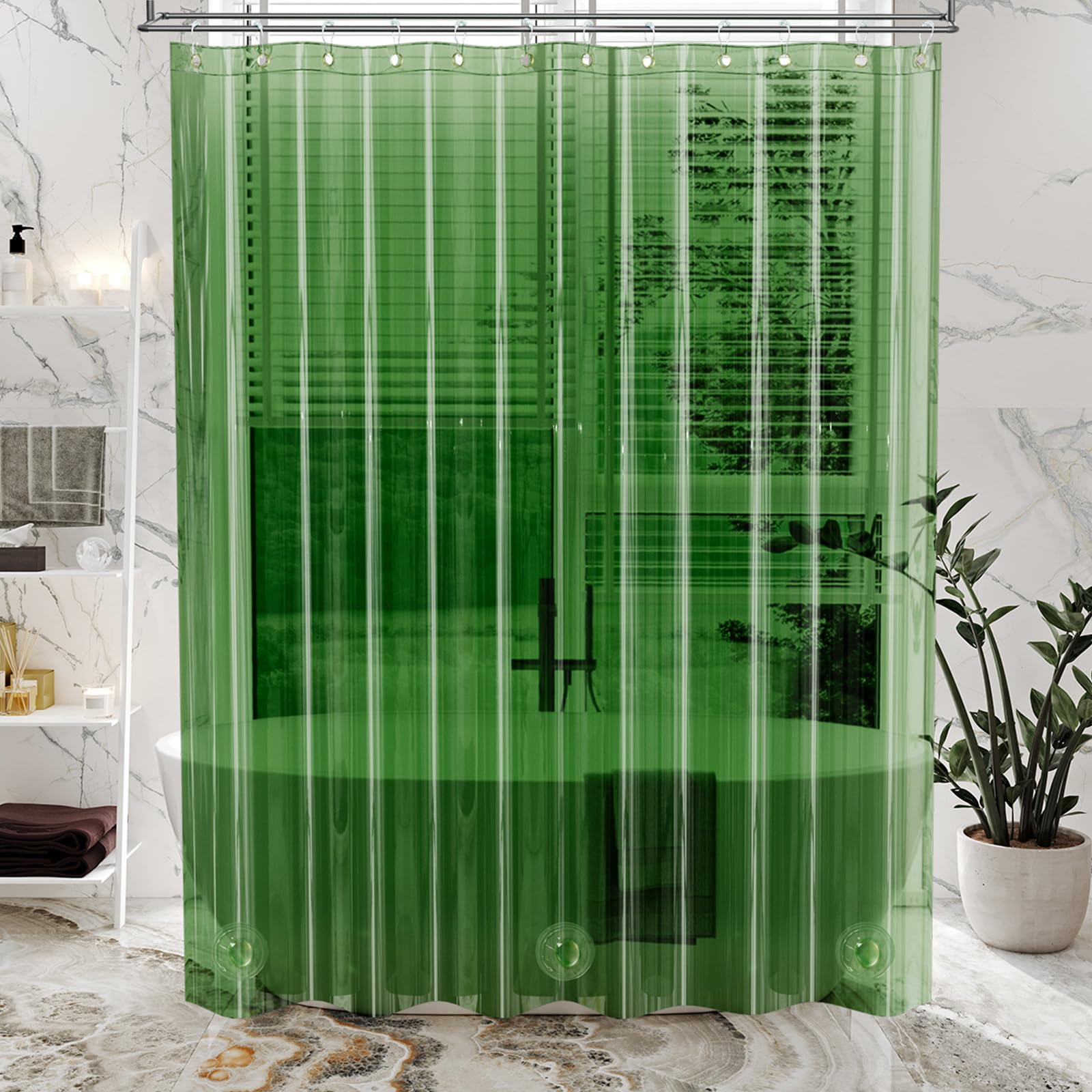 Amazerbath Premium Eva Shower Curtain Clear Pine Green, Luxury Shower Curtain Dark Green Ultra Soft, Waterproof Bathroom Shower