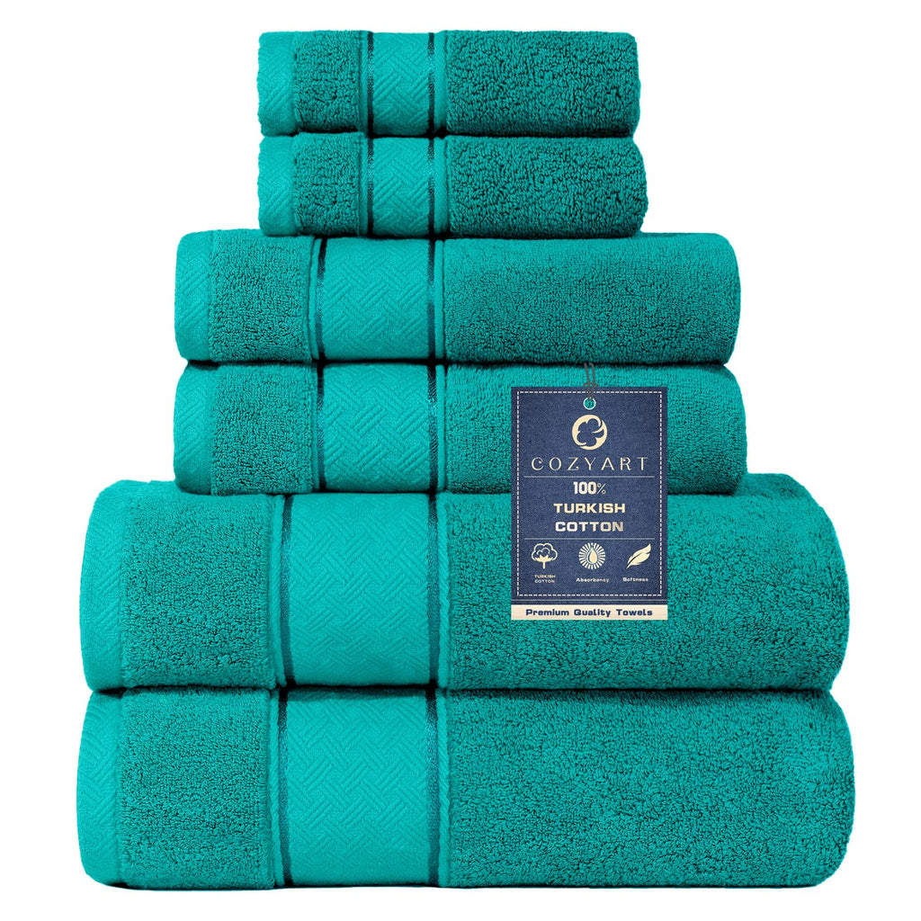 COZYART Teal Bath Towels Set 6 Piece, Luxury 100% Turkish Cotton 650GSM Hotel Quality, Soft, Absorbent,Towel Sets for Bathroom |