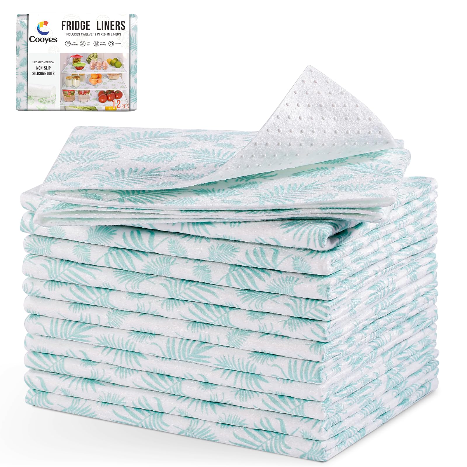 Cooyes Absorbent Refrigerator Liners, Non Slip Fridge Bin Liners and Mats Washable, Shelf Liner for Fridge Bins & Refrigerator D