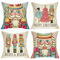 Ussap Merry Christmas Nutcracker Decorative Throw Pillow Covers 18X18 Set Of 4, Pink Xmas Tree Cartoon Wooden Soldier Toy Cushio