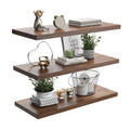 JPND Wall Shelf Set of 3, Walnut Floating Shelves 36 in W x 10 in D x 1 in H, Wooden Floating Wall Shelf with Invisible Brackets
