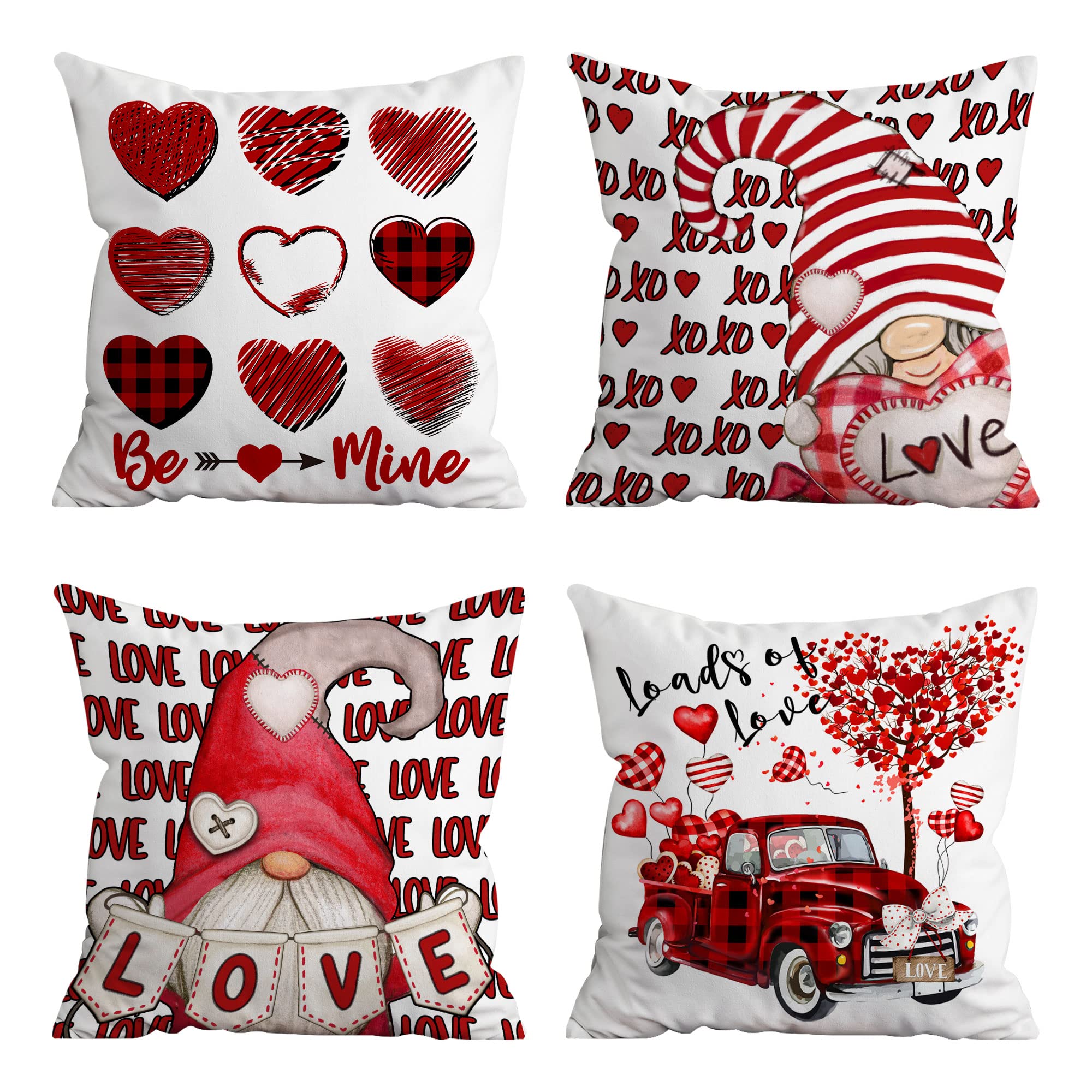 Hexagram Valentines Day Pillow Covers, Valentine Pillow Covers 18X18 Red Truck Buffalo Plaid Valentine'S Day Throw Pillow Covers