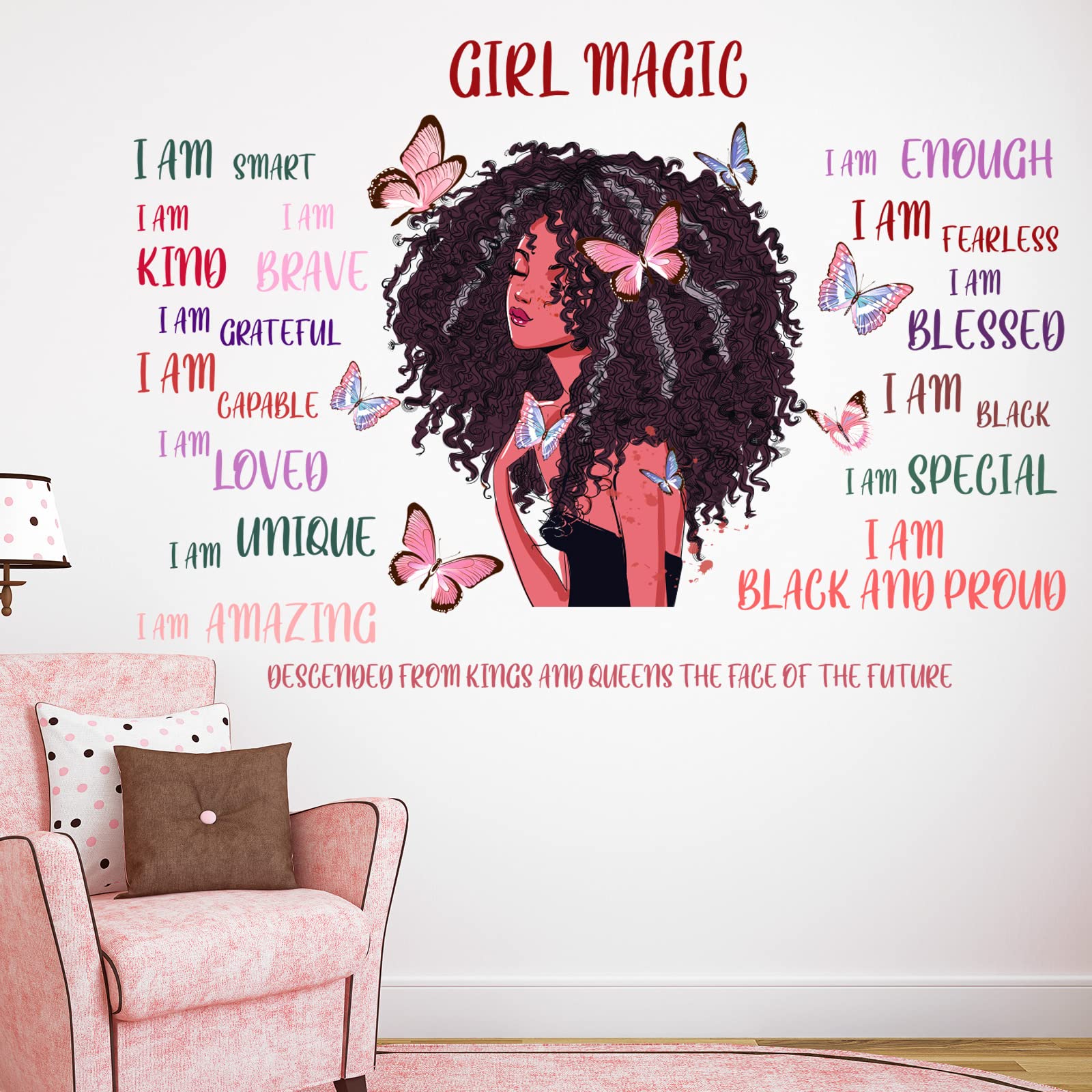 Black Girl Inspirational Quote Wall Decal Butterfly Sticker Motivational Saying American Wall Decor Sticker for Wall Decoration 