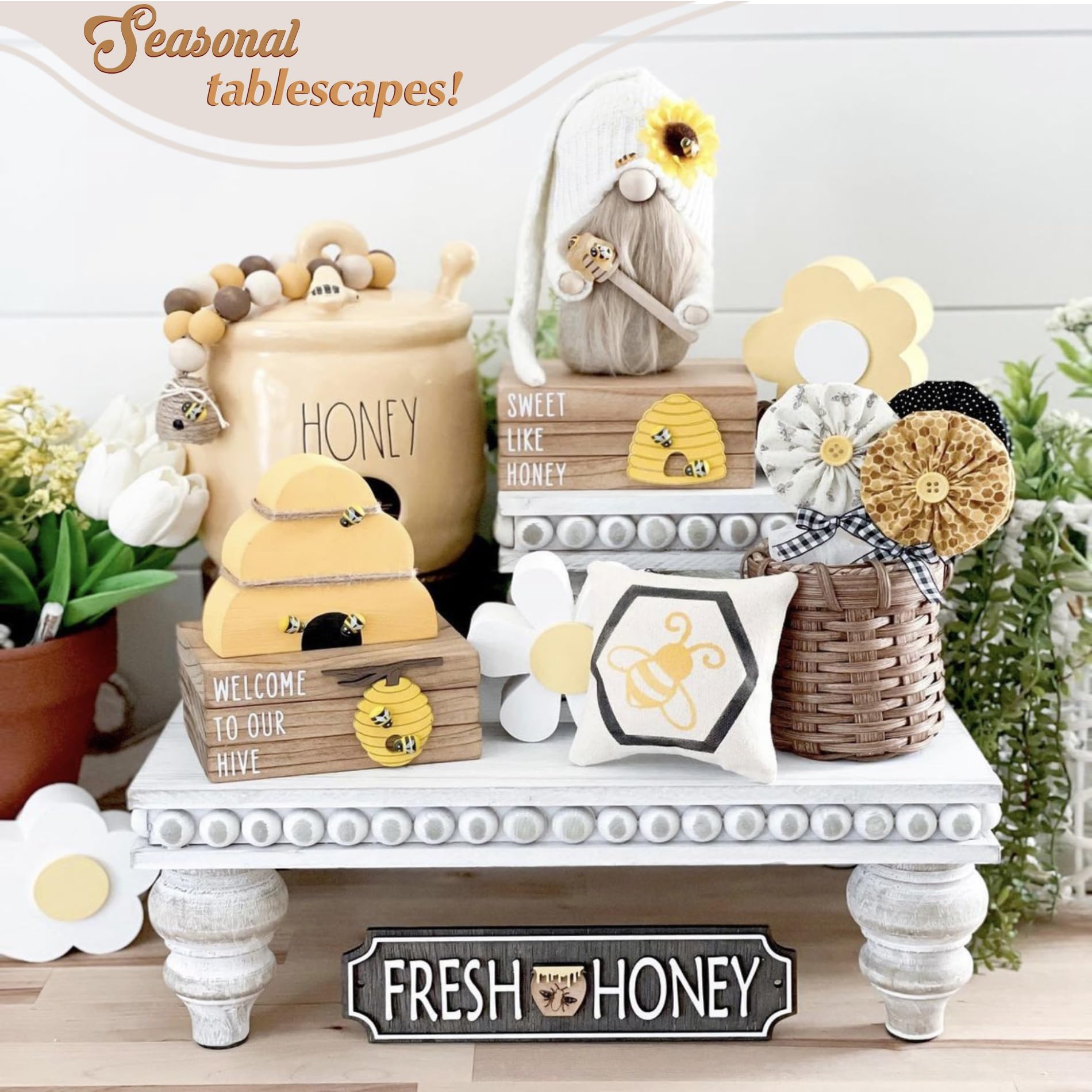 Decorative Tray [Set Of 3] Wooden Tiered Tray Stand Display Risers - Tiered Tray Decor For Tabletop Use, Kitchen Island, Coffee