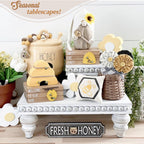 Decorative Tray [Set Of 3] Wooden Tiered Tray Stand Display Risers - Tiered Tray Decor For Tabletop Use, Kitchen Island, Coffee