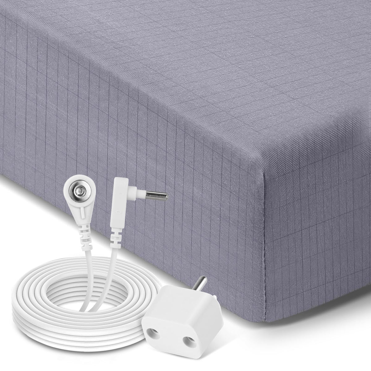 Grounding Sheets Queen, 90% Organic Cotton + 10% Pure Silver Fiber, Fitted Earth Sheets With 15 Ft Grounding Cord, Queen Size 60