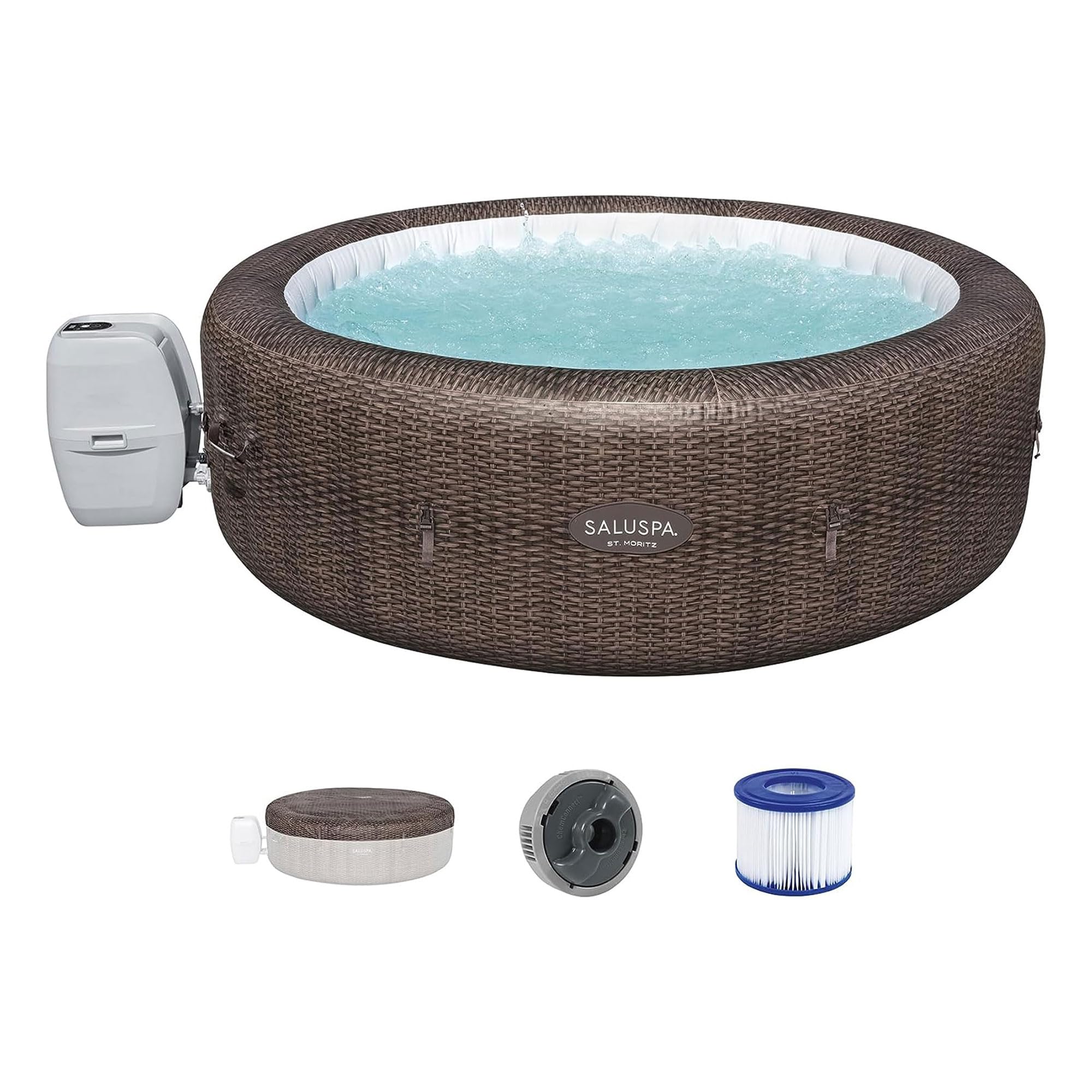 Bestway Saluspa St Moritz Large Round Airjet 7 Person Inflatable Hot Tub Portable Outdoor Spa With 180 Soothing Airjets And Cove