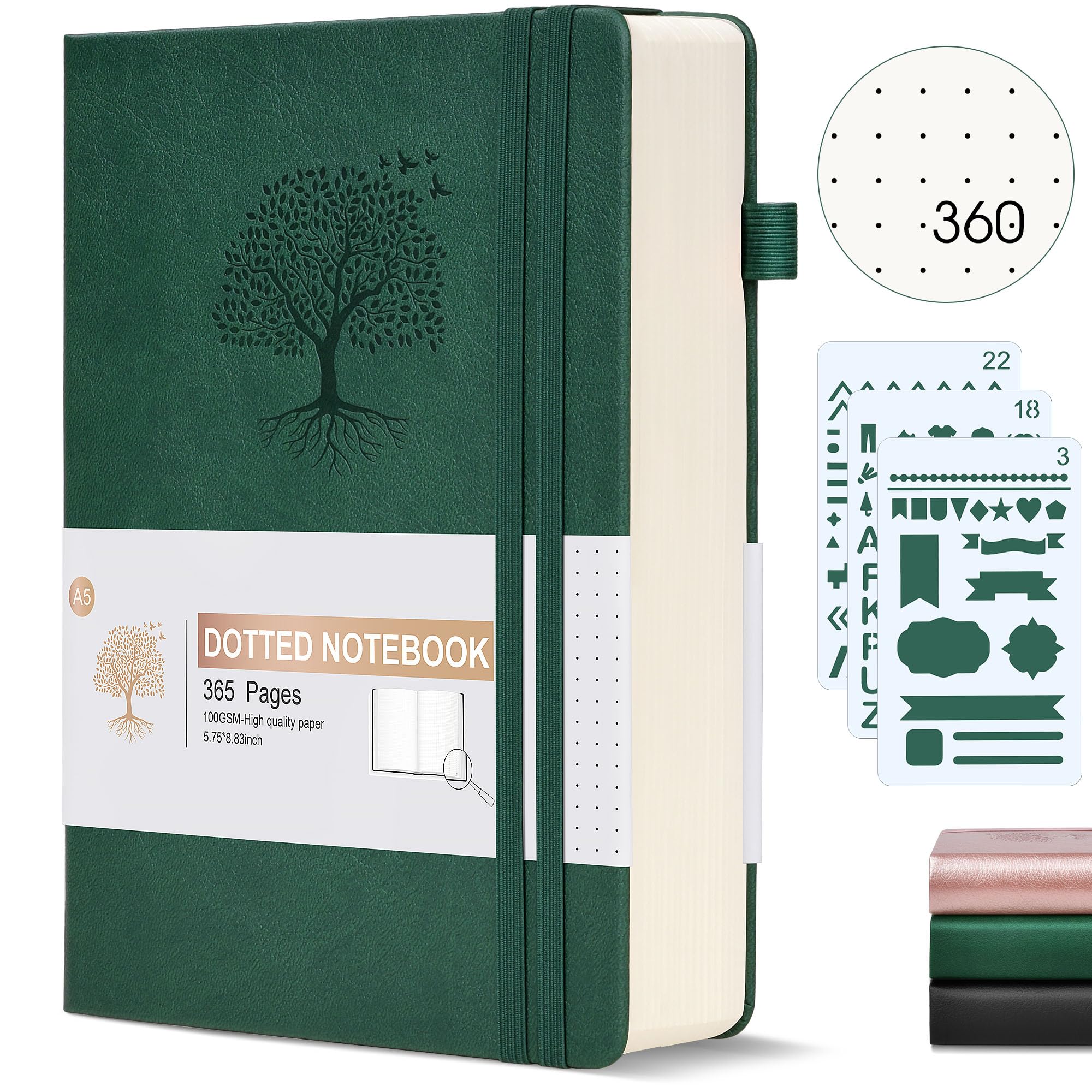 Ansopu Dotted Journal Notebook, 360 Numbered Pages Bullet Dot Grid Journal,100Gsm Dot Paper Thick Hardcover Leather Journal For