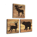HomeRustique Real Wooden Cabin Decor with Bear, Deer and Moose (Set of 3) - Woodland Rustic Wall Decoration for Home, Log Cabin,